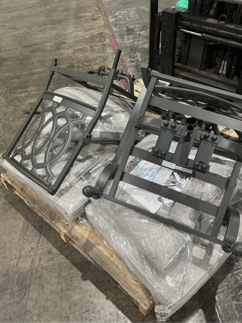 Condition photo showing As Is for allen + roth thomas lake set of 2 gray steel frame swivel rocker dining chair with light gray