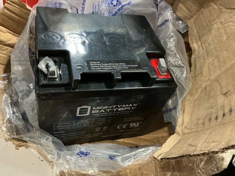 Condition photo showing As Is for mighty max ml50-12 -12 volt 50 ah, nut and bolt (nb) terminal, rechargeable sla agm battery 12v 50 ah - 1 pack