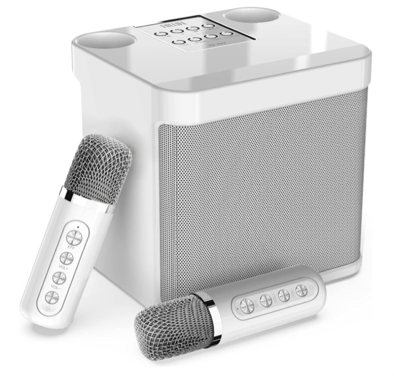 Karaoke Machine for Adults/Kids, 3000mAh Portable Bluetooth Karaoke Speaker with 2 Wireless Microphones, HD Karaoke PA System with Echo/Vocal Cut, Supports TF/USB/AUX-in, for Home Parties ? (White)