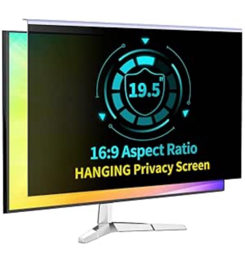 19.5 Inch Computer Privacy Screen Filter Hanging, for 16:9 Widescreen Monitor DEJIMAX Privacy Shield Screen Protector Anti Glare and Blue Light Hanging 19.5"WIDESCREEN (16:9) Hanging Privacy Screen filter