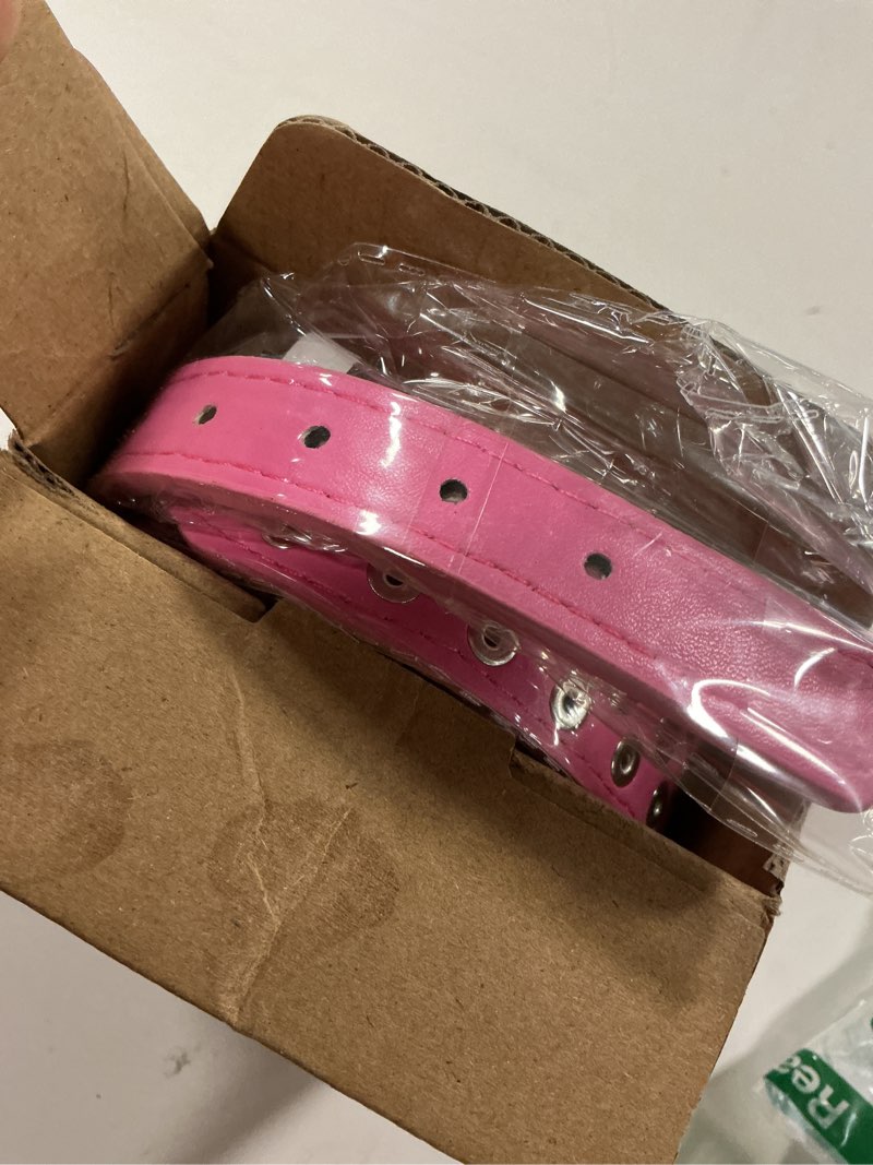 Condition photo showing Good Condition for TEEMERRYCA Adjustable PU Leather Spiked Studded Dog Collars with a Squeak Ball Gift for Small Medium Large Pets Like Cats/Pit Bull/Bulldog/Pugs/Husky, Hot Pink, L 15"-18.5" L: 15"-18.5"(for medium dog) HOT PINK