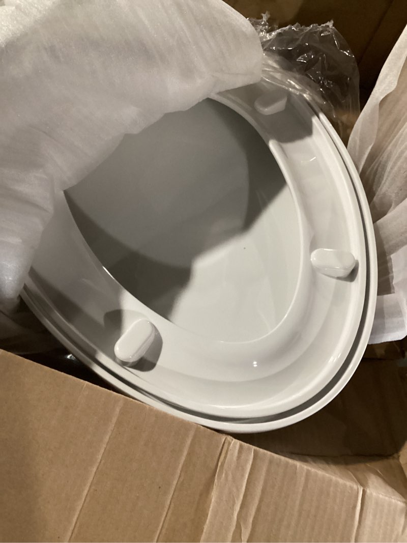 Condition photo showing As Is for american standard 5311012.020 laurel elongated wood toilet seat with cover, white white modern