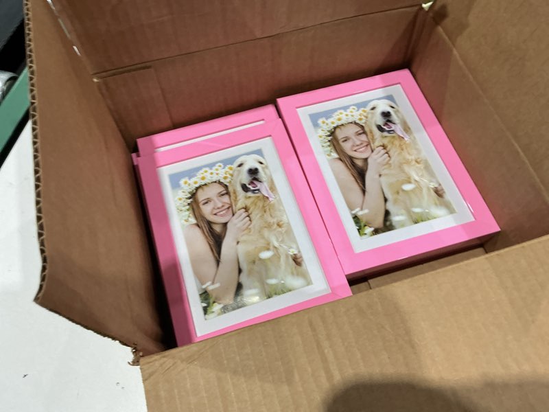 Condition photo showing As Is for decoruhome 5x7 picture frame set of 6 display photos 4x6 with mat or 5x7 unmatted for picture frames collage wall decor, pink 5x7 pink