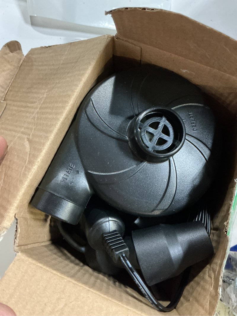 Condition photo showing New/Like New for air mattress pump, 3 ways powered portable electric air pump with 3-nozzle ac 110v, dc 12v, battery operated quick-fill inflator deflator for inflatable pool float air bed boat swimming ring ht-401