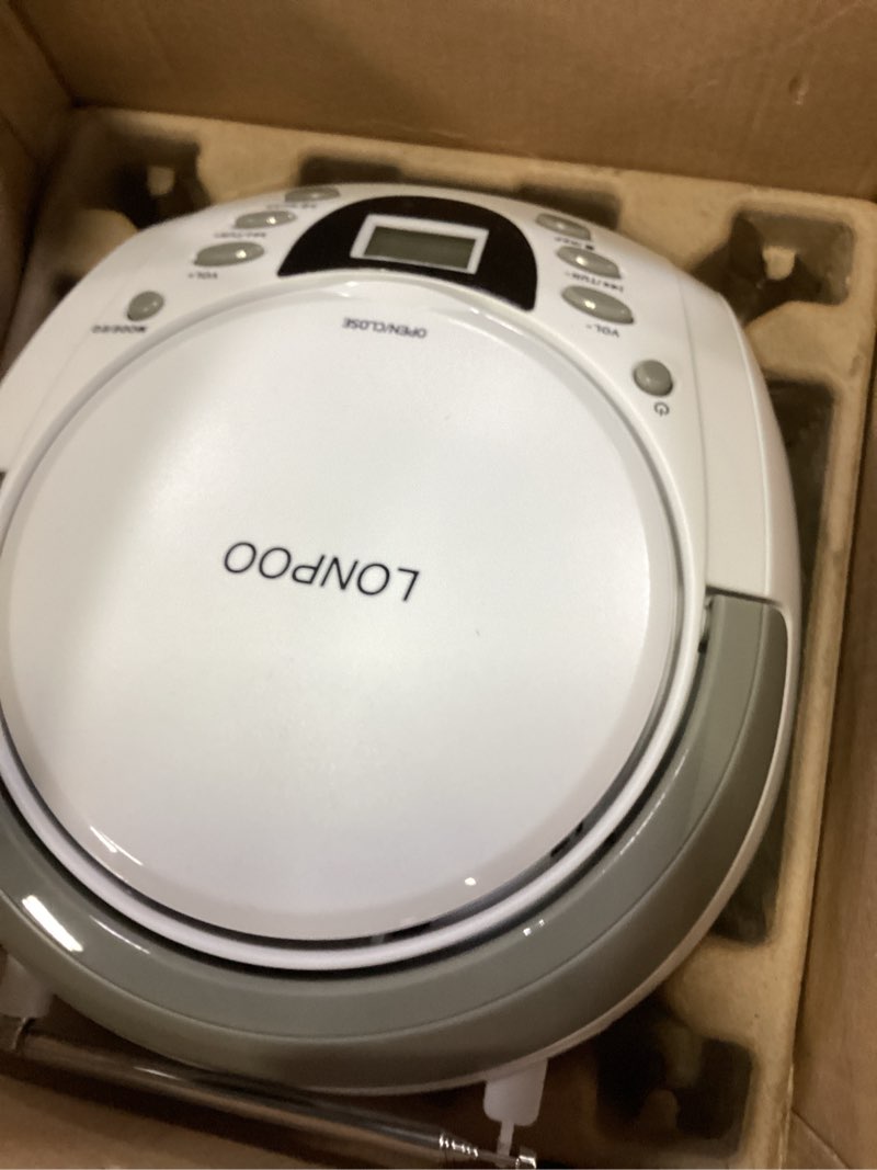 Condition photo showing Good Condition for lonpoo cd players portable boombox with fm radio/usb/bluetooth/aux input and earphone jack output, stereo sound speaker & audio player,white