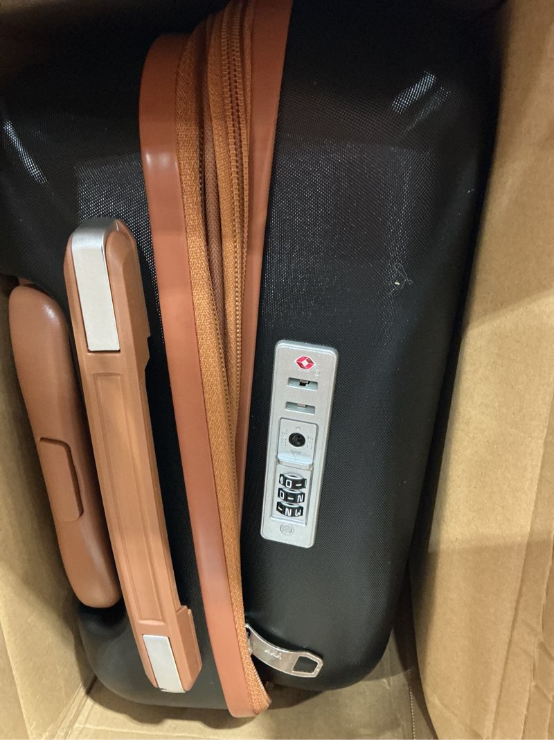 Condition photo showing As Is for kono airline approved carry on luggage, 22x14x9 inches, 20 inch expandable lightweight hardshell suitcase with tsa lock, (black brown, suitable for 1-3 days of travel) black/brown carry-on 20-inch