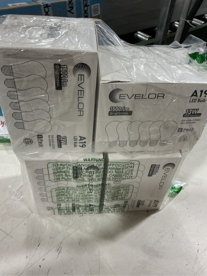 Condition photo showing Good Condition for evelor 24-packs a19 led light bulbs,100 watt equivalent 2700k soft white bright bulbs efficient 13w,1500 lumens e26 base, non-dimmable, 15000-hour lifespan for bedroom, living room, office soft white 2700k 24 pcs