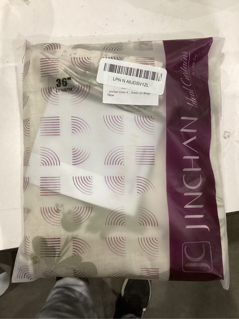 Condition photo showing Good Condition for jinchan Linen Kitchen Curtains 36 Inch Vintage Floral Tier Curtains Farmhouse Cottage Cafe Rod Pocket Country Small Window for Laundry Room Bathroom RV 2 Panels Green on Beige 26"W x 36"L (Pack of 2) Baroque | Green on Beige