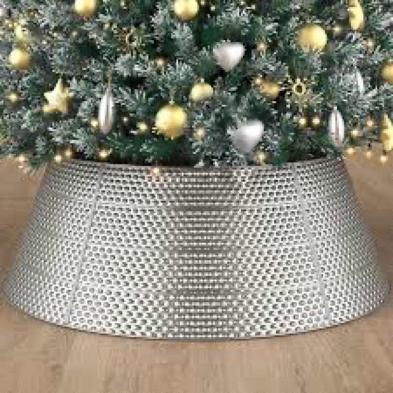 Inside Out Home Christmas Tree Skirt, Xmas Metal Tree Collar 27 Inch Diameter Base, Christmas Large 