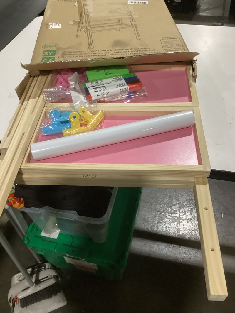 Condition photo showing As Is for Joyooss Art Easel for Kids,Kids Easel for Painting Easel Wooden Whiteboard,Toddler Easel Kid Easel with Paper roll Toddler Dry Erasel Board Art Easel for Kid Ages 4-8 Foldable Pink