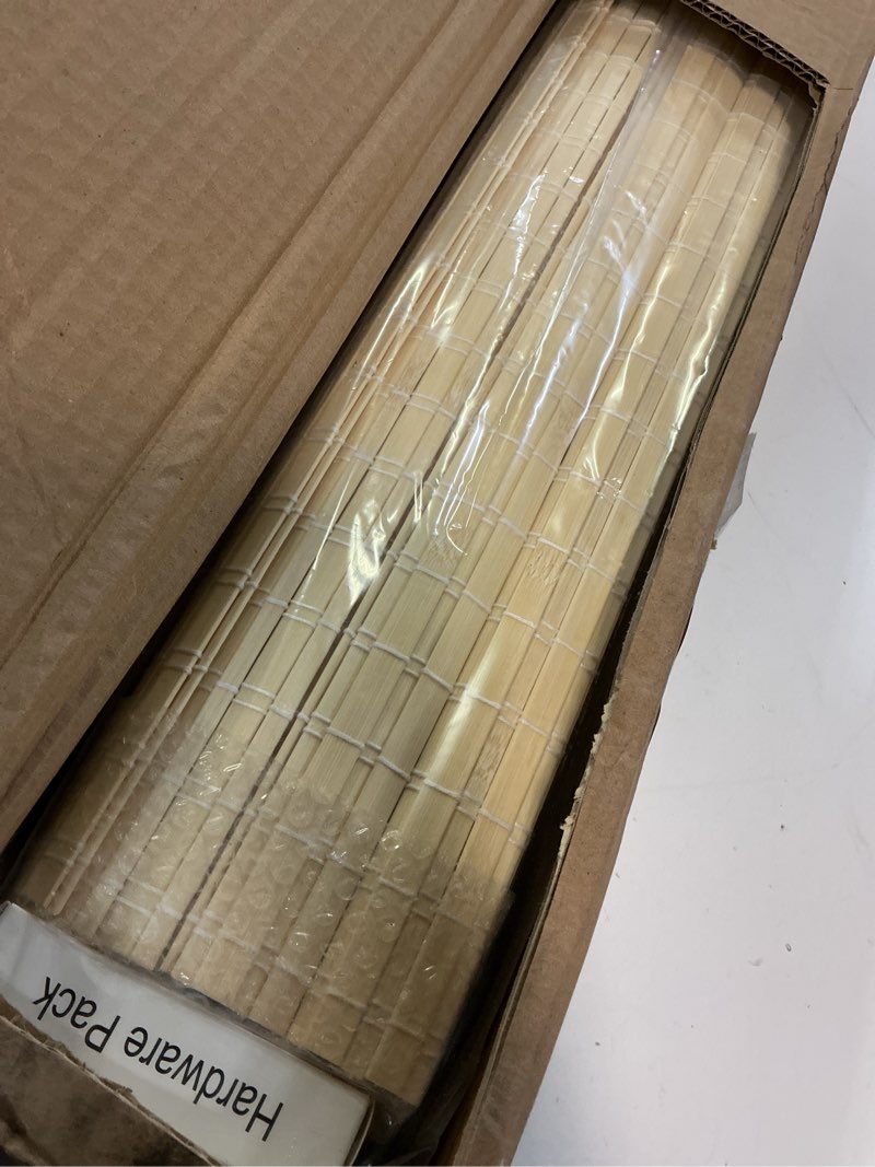 Condition photo showing Good Condition for seeye cordless bamboo roman shades, blackout natural bamboo blinds for indoor windows, roll up blind privacy shade for home, office, door, uv resistant & easy to install, 36" w x 64" h, natural privacy - natural 36"w x 64"h