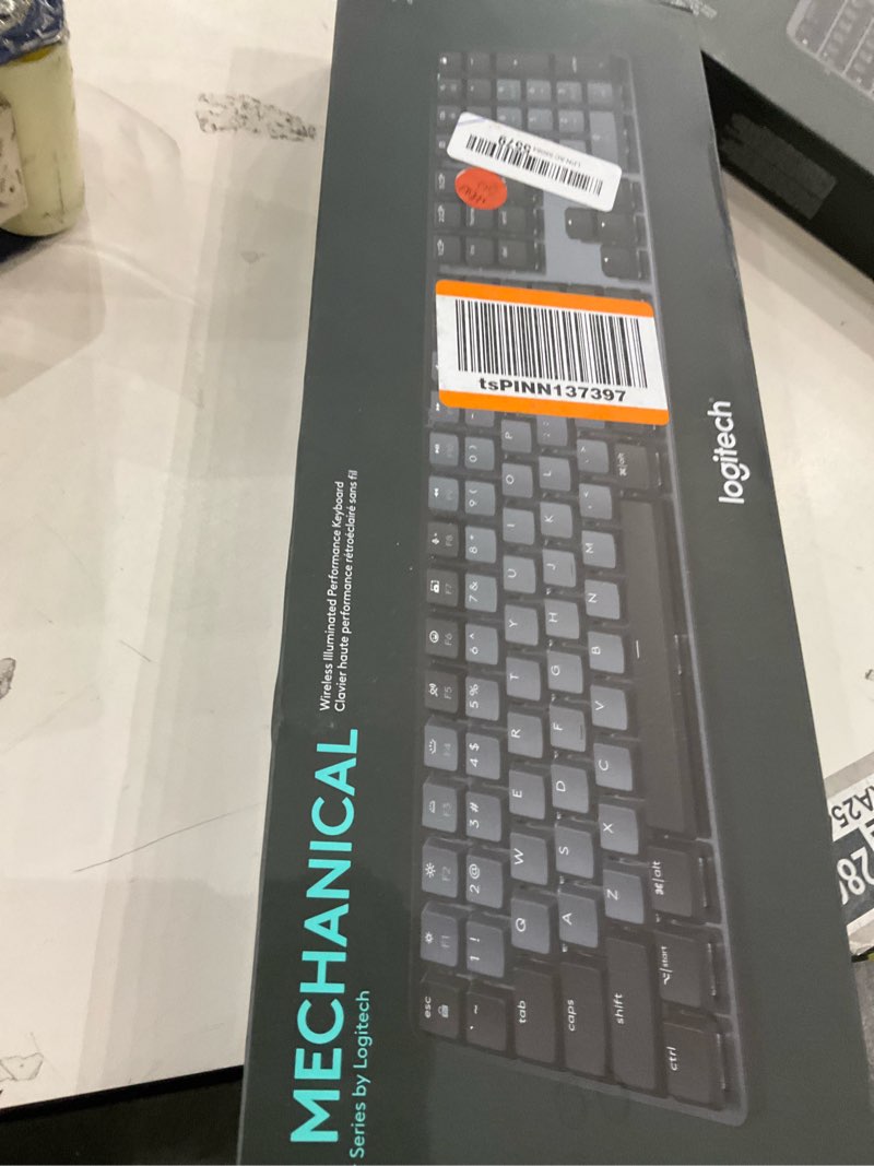 Condition photo showing New/Like New for Logitech MX Mechanical Wireless Illuminated Performance Keyboard, Tactile Quiet Switches, Backlit Keys, Bluetooth, USB-C, macOS, Windows, Linux, iOS, Android, Metal, ?Graphite Full Size Tactile (quiet typing) Keyboard