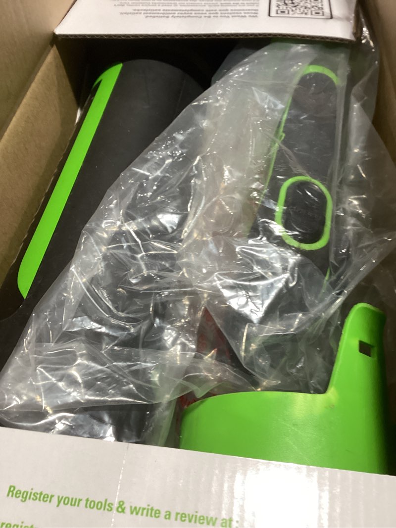 Condition photo showing New/Like New for Greenworks 48V (24V x 2) Cordless Brushless Axial Leaf Blower (140 MPH / 585 CFM / 200+ Compatible Tools), (2) 4.0Ah Batteries and Dual Port Rapid Charger Included (585 CFM) Brushless Blower, (2) 4.0Ah