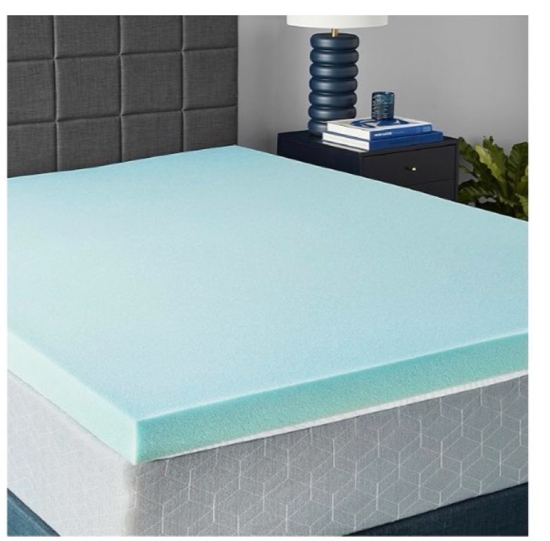 Amazon Basics Queen Mattress Topper, Cooling Gel-Infused, CertiPUR-US Certified, 2 inches, Blue