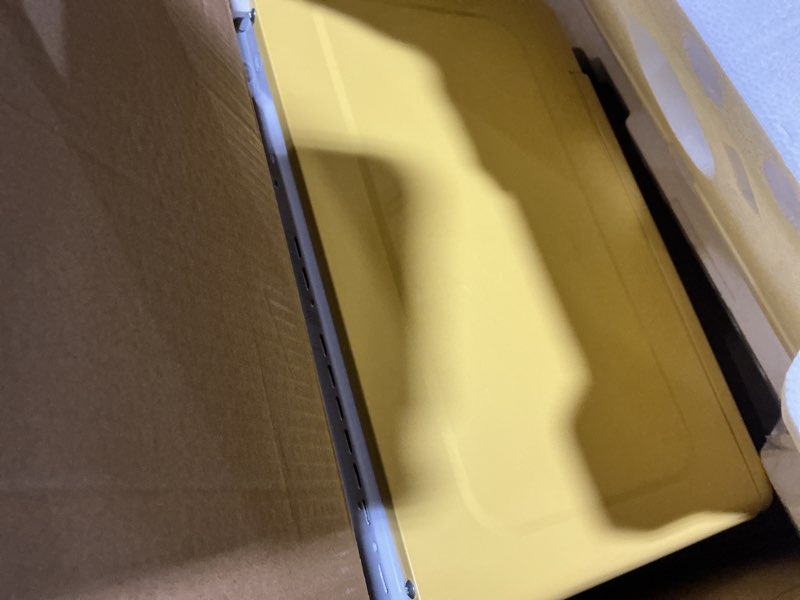 Condition photo showing As Is for nostalgia nrmo7yw6a retro compact countertop microwave oven, 0.7 cu. ft. 700-watts with led digital display, child lock, easy clean interior, yellow retro classic 0.7 cu. ft. yellow