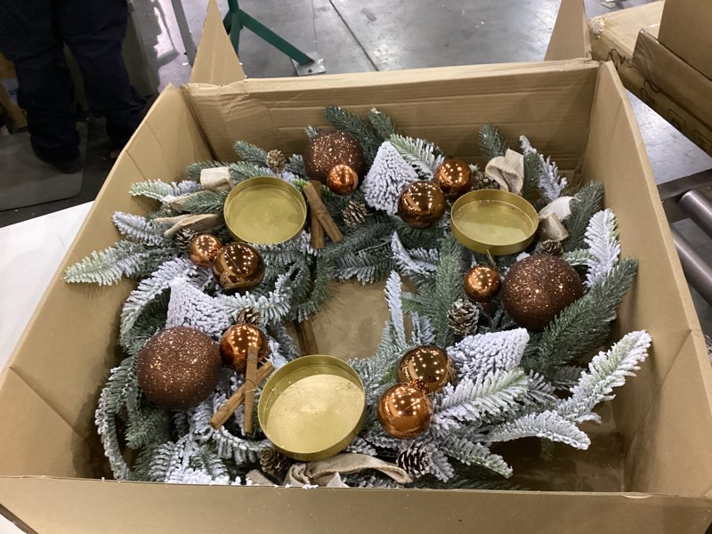 Condition photo showing New/Like New for Large Christmas Dining Table Centerpiece Wreath Decoration, 3 Arms Christmas Candlestick Wreath Arrangement for Home Indoor Dining Room Kithchen Decor, 28 Inch Diameter