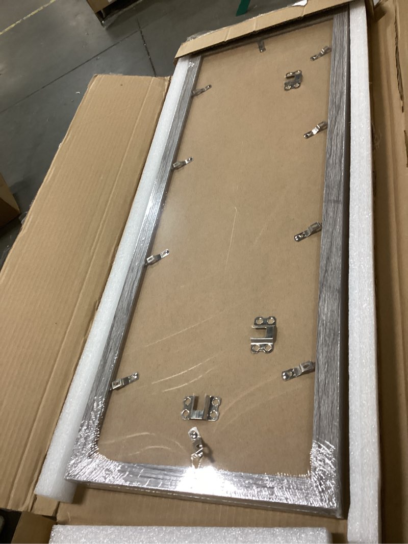 Condition photo showing New/Like New for 8x24 Picture Frame 2 Pack, Rustic Grey Wood Frame with Tempered Glass, Display Pictures Multiple Five 4x6 With Mat or 8 x 24 Without Mat - Horizontal or Vertical Wall Mounting 8x24 in matted to 5-4x6 Grey