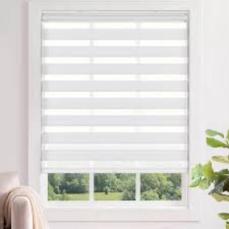 LazBlinds No Tools No Drill Cordless Zebra Blinds for Windows, Dual Layer Light Control for Day and 