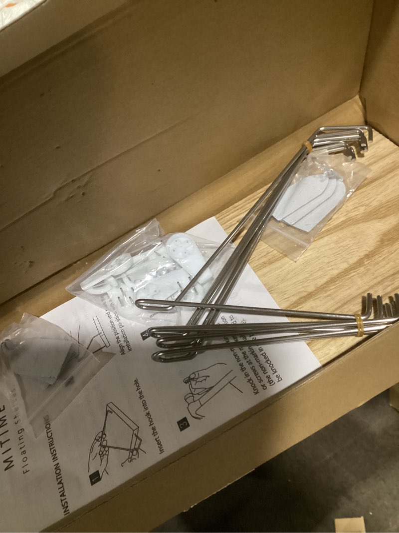 Condition photo showing New/Like New for MITIME Floating Shelves Set of 3 Rustic Solid Wood Floating Shelf Wall Storage Shelves for Living Room, Bedroom, Bathroom, Kitchen Laundry, Office,no Drill Shelf(Light Color L+L+L)