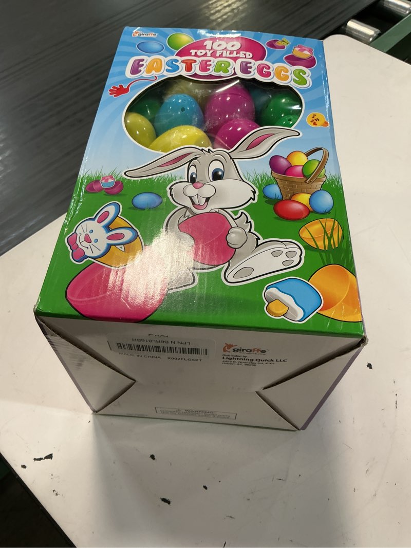 Condition photo showing New/Like New for giraffe 100 pack prefilled easter eggs bulk - multi color plastic filled easter eggs for kids with toy filled slap bracelets, led rings, stickers - easter basket stuffers for kids