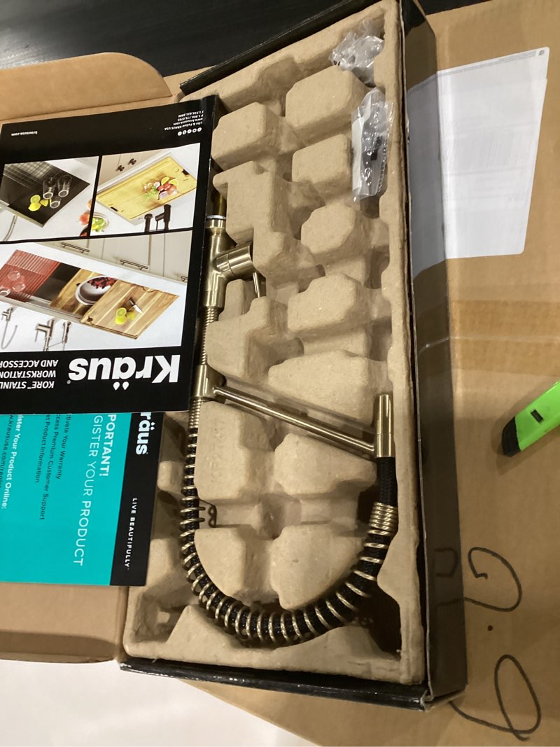 Condition photo showing Good Condition for KRAUS Bolden Touchless Sensor Commercial Style 2-Function Single Handle Pull Down Kitchen Faucet in Spot-Free Antique Champagne Bronze, KSF-1610SFACB Spot-Free Antique Champagne Bronze Commercial Style