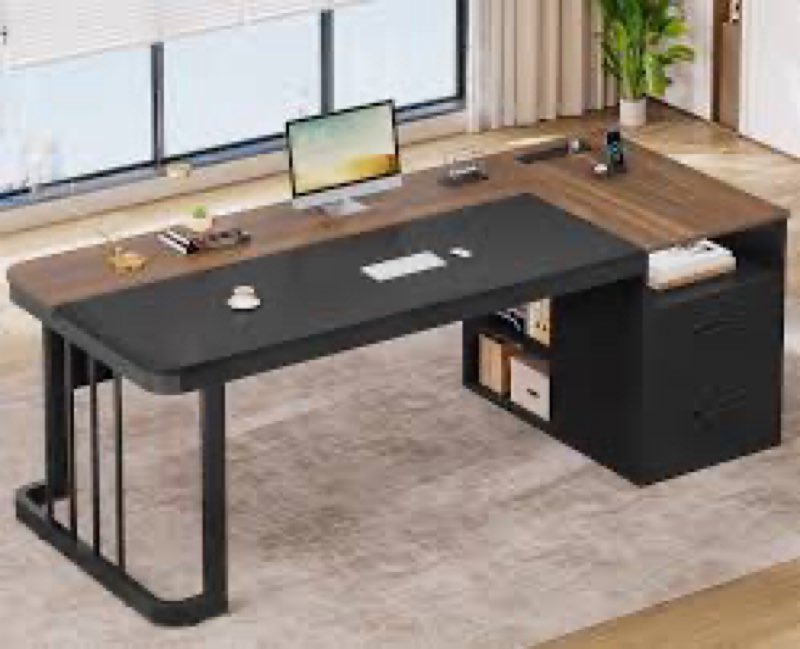 70.9" Executive Desk Large Computer Desk With Drawers And Lateral File Cabinet