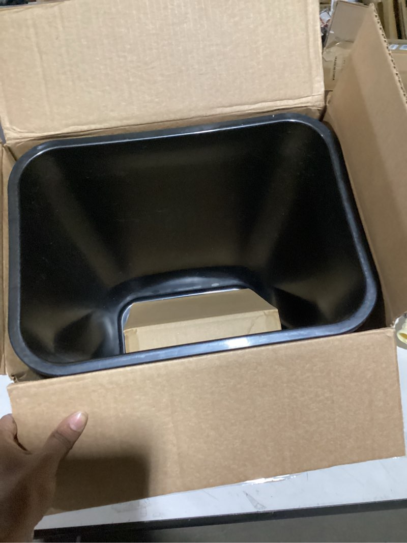 Condition photo showing As Is for Amazon Basics Rectangular Commercial Office Wastebasket, Easy to Clean, Space-Saving, 10 Gallon, Black Black 10 Gallon (Pack of 1)