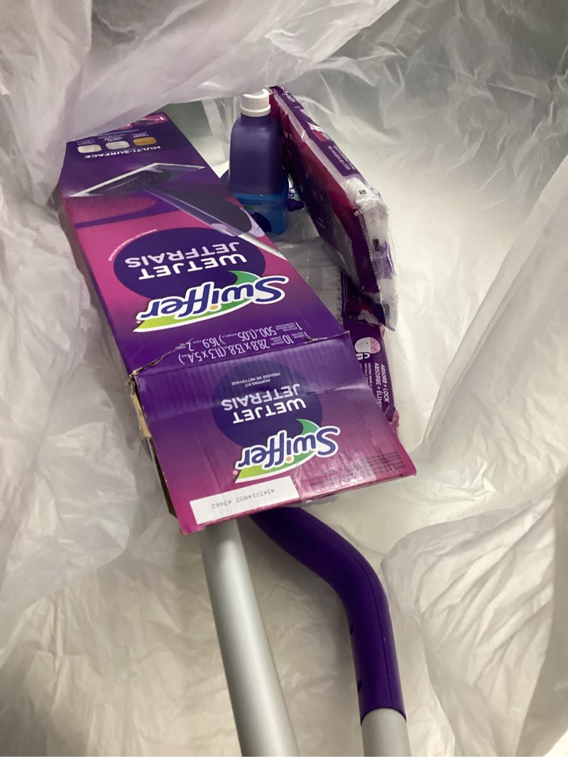 Condition photo showing As Is for Swiffer WetJet Hardwood and Floor Spray Mop Cleaner Starter Kit, Includes: 1 Power Mop, 10 Pads, Cleaning Solution, Batteries 1 Kit Cleaner Kit