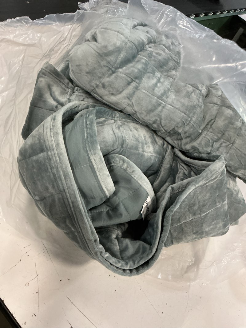 Condition photo showing Good Condition for recyco luxury velvet quilt set king size bedding sets, ultra soft velvet comforter set, lightweight channel box stitch oversized bedspread coverlet for all season, with 2 shams, blue linen king/cal king (108" x 92") blue linen