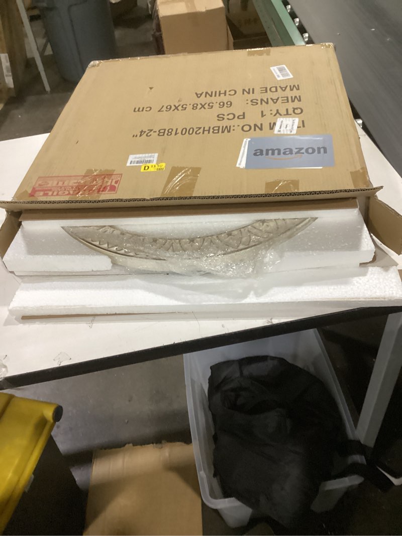 Condition photo showing As Is for 24" Round Mirror Farmhouse Wooden Frame Circle Mirrors, Rustic Decorative Distressed Wall Mounted Mirror for Bathroom, Bedroom, Living Room, Entryway, Fireplace, Hall Flower White 24"L x 24"W