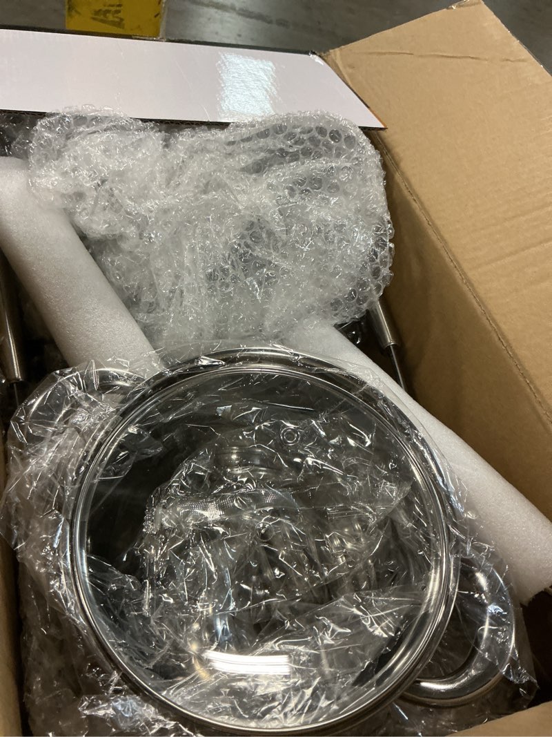 Condition photo showing Good Condition for stainless steel cookware set - 15 pieces pots and pans nonstick pot and pan set includes 1 frying pans, 5 pots, 6 lids and 3 utensils, with stay cooling handle, induction & oven safe silver 15p