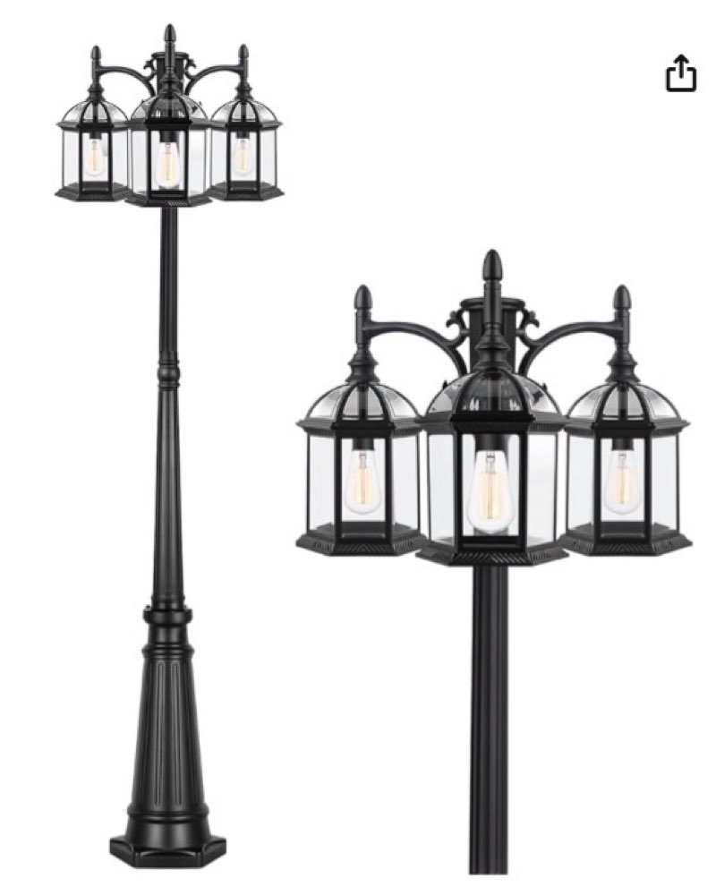 aluminum outdoor lamp post birdcage, hardwired street light post for outside, 3-head pole light modern lamp post outdoor lighting with clear glass panels for garden patio backyard walkway driveway