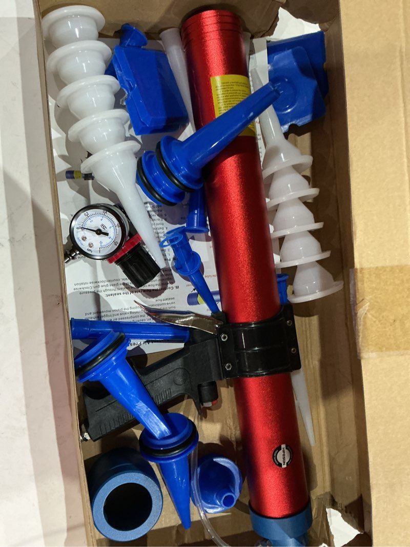 Condition photo showing As Is for 10 oz / 20 oz sausage pneumatic caulking gun two functions silicone sealant gun air rubber gun caulk applicator tool with 25 transparent glue nozzles