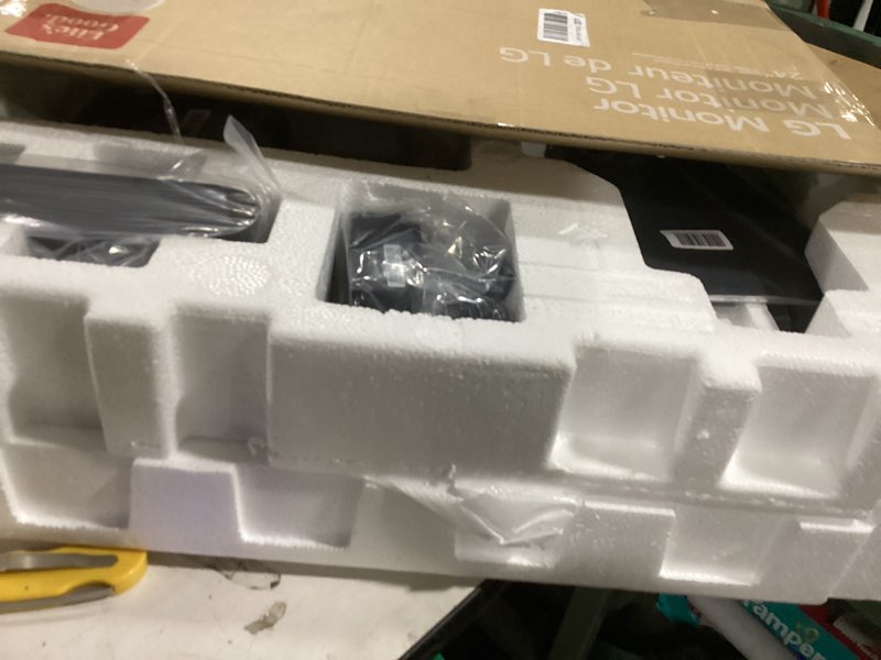 Condition photo showing As Is for screen damaged. lg 24u411a-b 24-inch full hd (1920 x 1080) ips computer monitor, 120hz, hdr10, reader mode, flicker safe, hdmi, slim stand base, black 24 inch