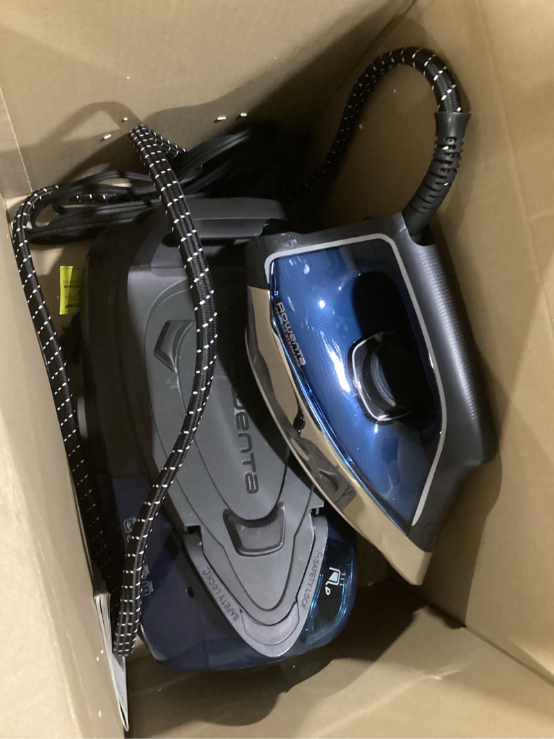 Condition photo showing As Is for Rowenta Steam Station, Stainless Steel Soleplate, Professional Iron Steamer for Clothes, 1.1L Removable Tank, Fast Heat Up, 1800 Watts, Blue Clothes Iron, DG8624 High Pressure Steam 55 Minute Run Time