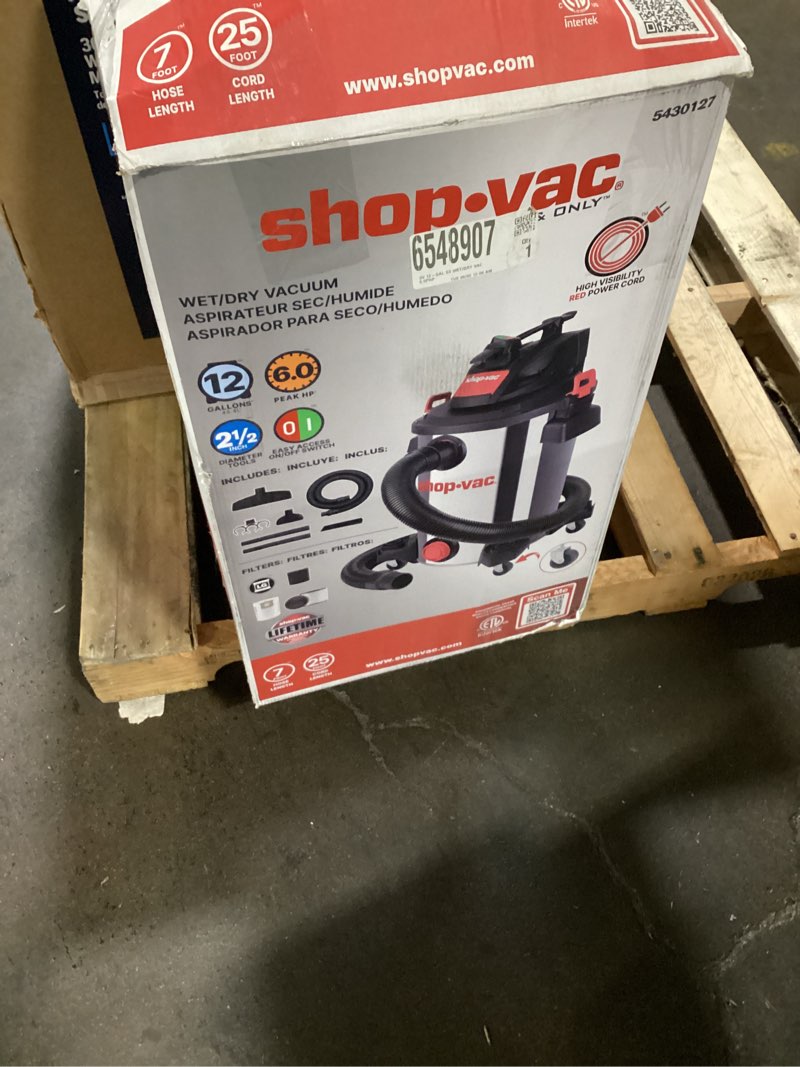 Condition photo showing Good Condition for shop-vac 12-gallon 6 hp corded wet/dry shop vacuum with accessories included