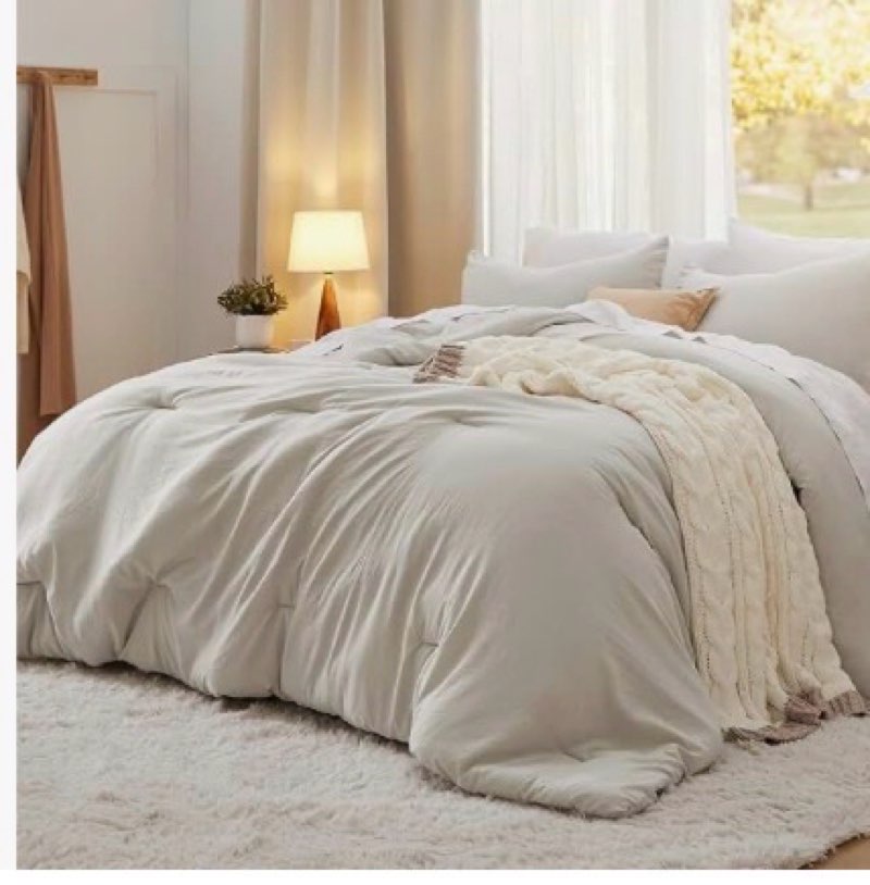 Bedsure 90”x90” beige comforter (similar to stock photo)