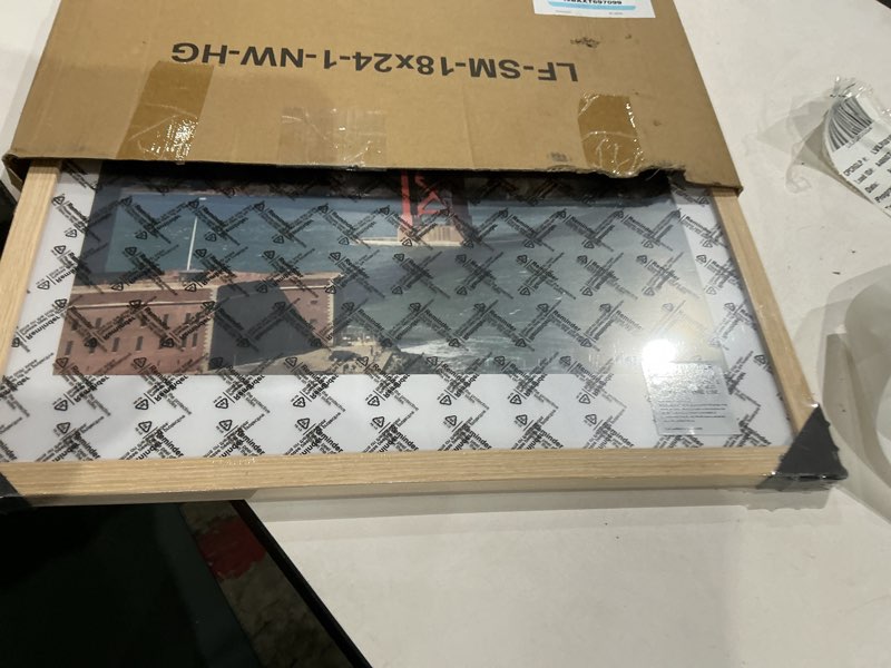 Condition photo showing Good Condition for luckylife 18x24 picture frame, natural solid wooden poster frames for wall, display 16x20 with mat or 18x24 without mat, 1 pack natural 18x24