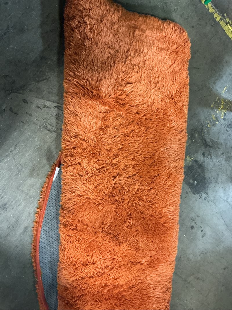 Condition photo showing As Is for amdrebio burnt orange round rugs 6ft for living room decor, shaggy plush fuzzy furry circle area rugs for bedroom kids room aesthetic, large fluffy shag dark orange carpet for nursery dorm classroom 6' (round) burnt orange