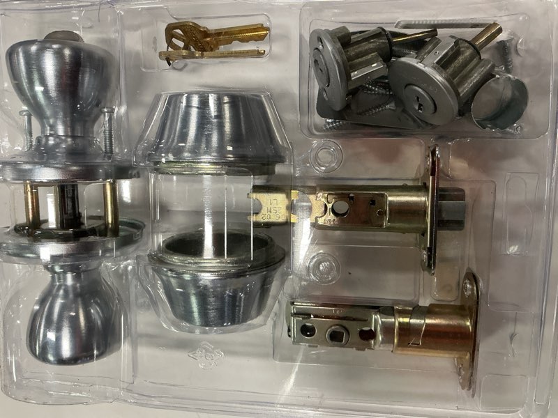 Condition photo showing As Is for BRINKS – Front Door Lock – Traditional Single Cylinder Deadbolt – Easy Installation, Keyed Entry, Pick Resistant Security for Home and Residence (Front Door Deadbolt with Knob, 1 Pack) 1 Pack Deadbolt-Knob Combo Satin Nickel