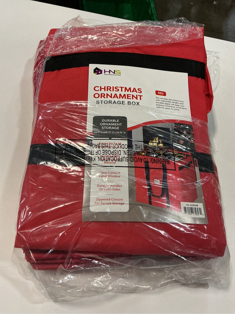 Condition photo showing Good Condition for Christmas Extra Large Ornament Storage Container - Box Stores Up to 48 – 6” Ornaments – With 4 Individual Trays -Heavy Duty 600D Tear Resistant Material, Zippered, Adjustable Dividers. 48 6" Ornaments Red