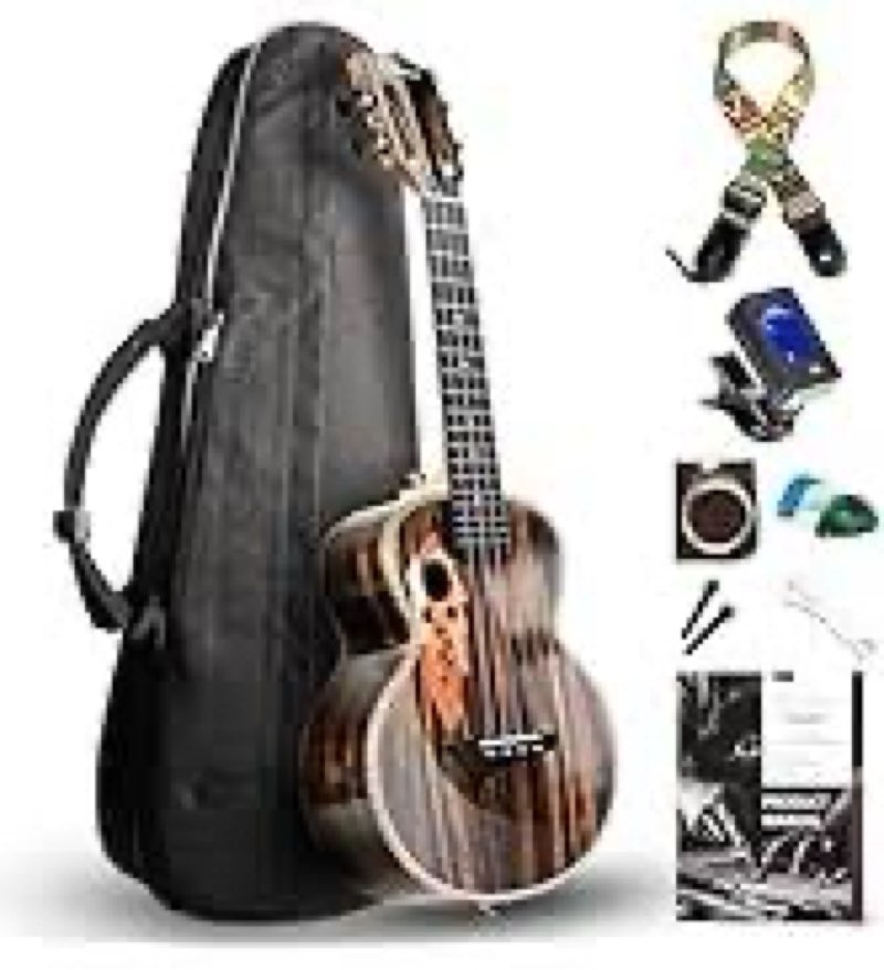 Caramel CAG28 Glossy Curly carame 23\\\" Concert Ukulele for Beginner | Handmade Ukelele Starter Kit Dark Curly caramel