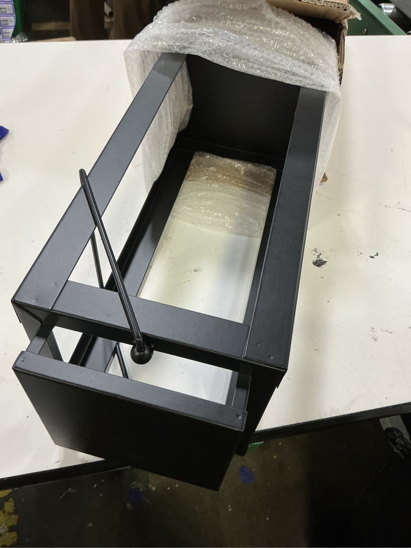 Condition photo showing Good Condition for 18" black metal modern candle lantern – decorative hurricane lantern for indoor & outdoor use, ideal for table, mantle, porch, halloween, christmas, and wedding decor (no glass panel) large