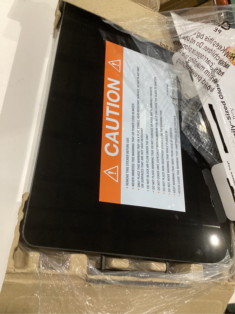 Condition photo showing New/Like New for Chefman Electric Warming Tray with Adjustable Temperature Control, Perfect For Buffets, Restaurants, Parties, Events, and Home Dinners, Large 21” x 16” Glass-Top Surface Keeps Food Hot – Black Stainless Black Large - 21\" x 16\", NOT TESTED