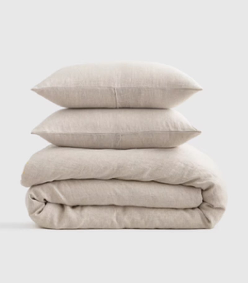 Quince King Cal Linen Duvet Cover 2 Shams Flax Natural Chambray