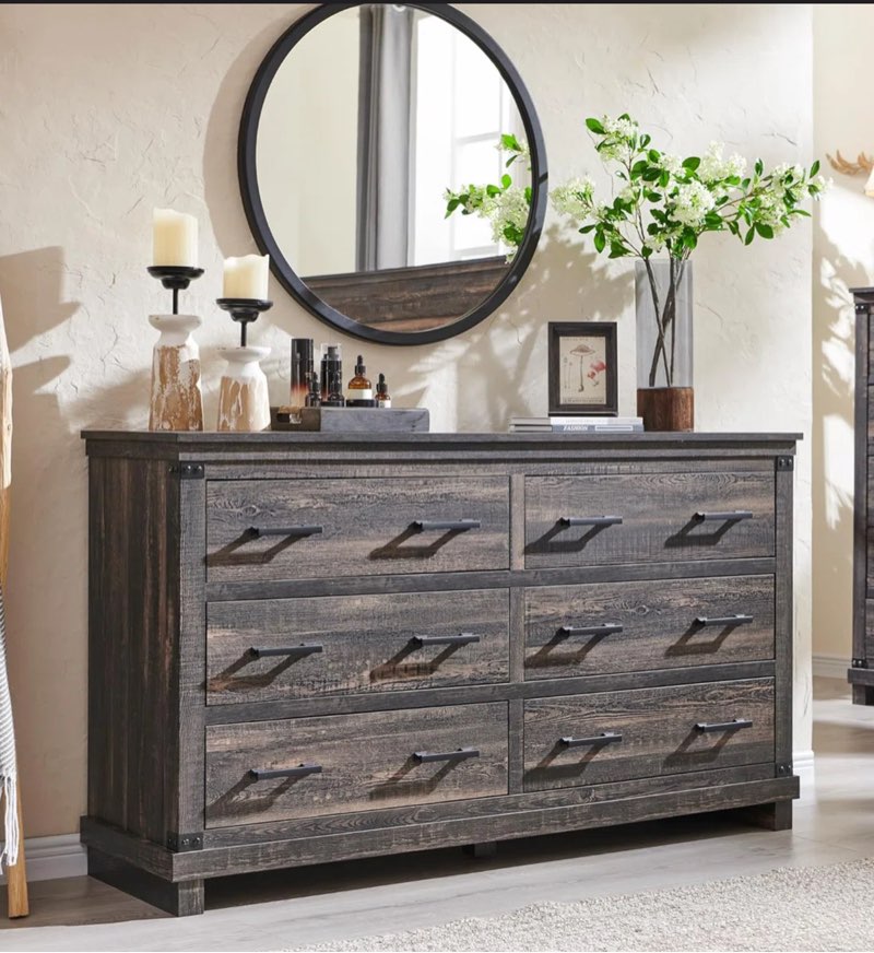 (incomplete box 2/2)Rasiyah Farmhouse 6 - Drawers Double Dresser Organizer, Wood Rustic Wide Chest of Drawers