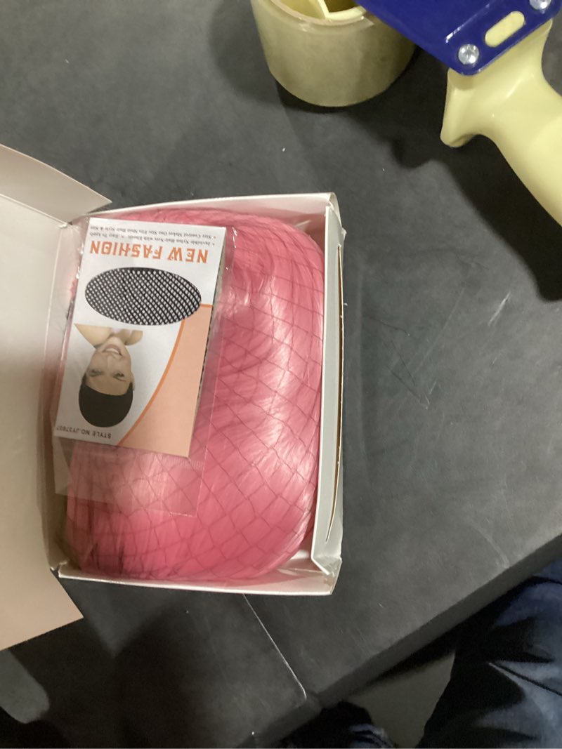 Condition photo showing Good Condition for long pink wavy wig middle part for women 26 inch light pink curly wavy wigs natural looking synthetic heat resistant fiber wig for daily party use regular 26 inch pink