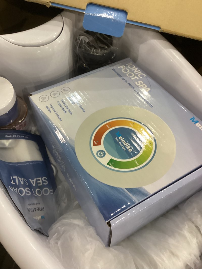 Condition photo showing As Is for Ionic Foot Bath Detox Machine, Premium Ion Foot Spa for Home Use, Includes 3 Sea Salts (Original/Rose/Lavender), Basin, 2 Ion Arrays & Accessories, Perfect for Parents/Seniors/Partner/Self White