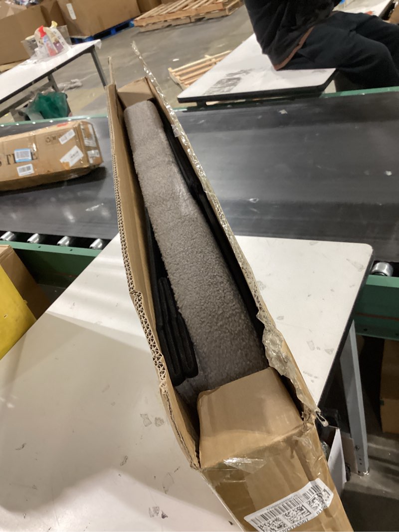 Condition photo showing As Is for B FSOBEIIALEO Ottoman with Storage for Living Room, Sherpa Folding Storage Ottoman Foot Rest, 43.3 Inches Collapsible Bedroom Bench Grey 43.3"*15"*15" Grey