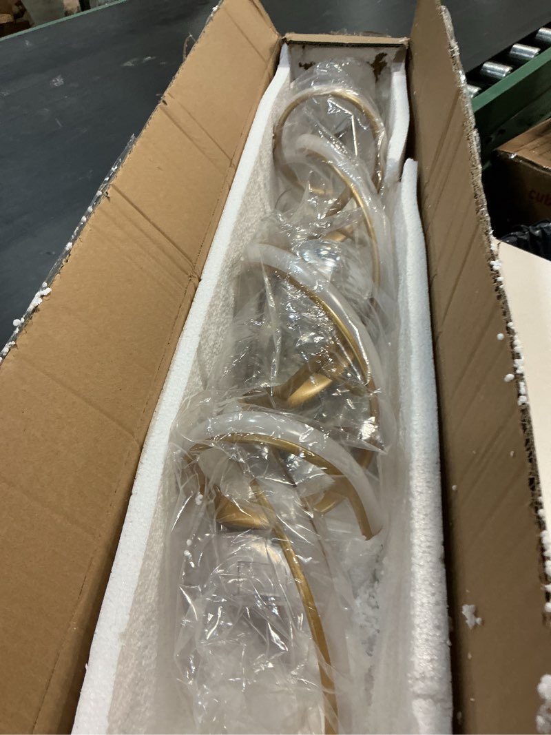 Condition photo showing Good Condition for ORANOOR LED Modern Chandeliers for Dining Room, 39in Dimmable Gold Chandelier Kitchen Pendant Lighting Over Island, Linear Wave Spiral Pendant Light Fixtures Dining Room Lights Ceiling Hanging, 36W